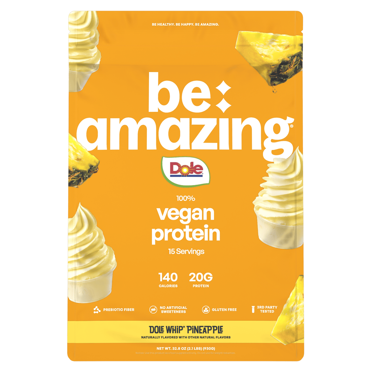 Be Amazing Vegan Protein, Dole Whip Pineapple flavor bag, 15 servings
