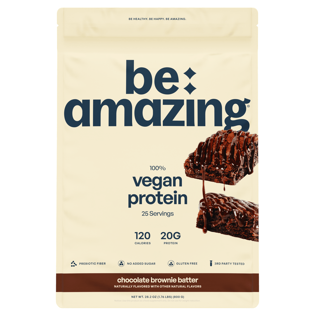 Be Amazing Vegan Protein, Chocolate Brownie Batter flavor bag