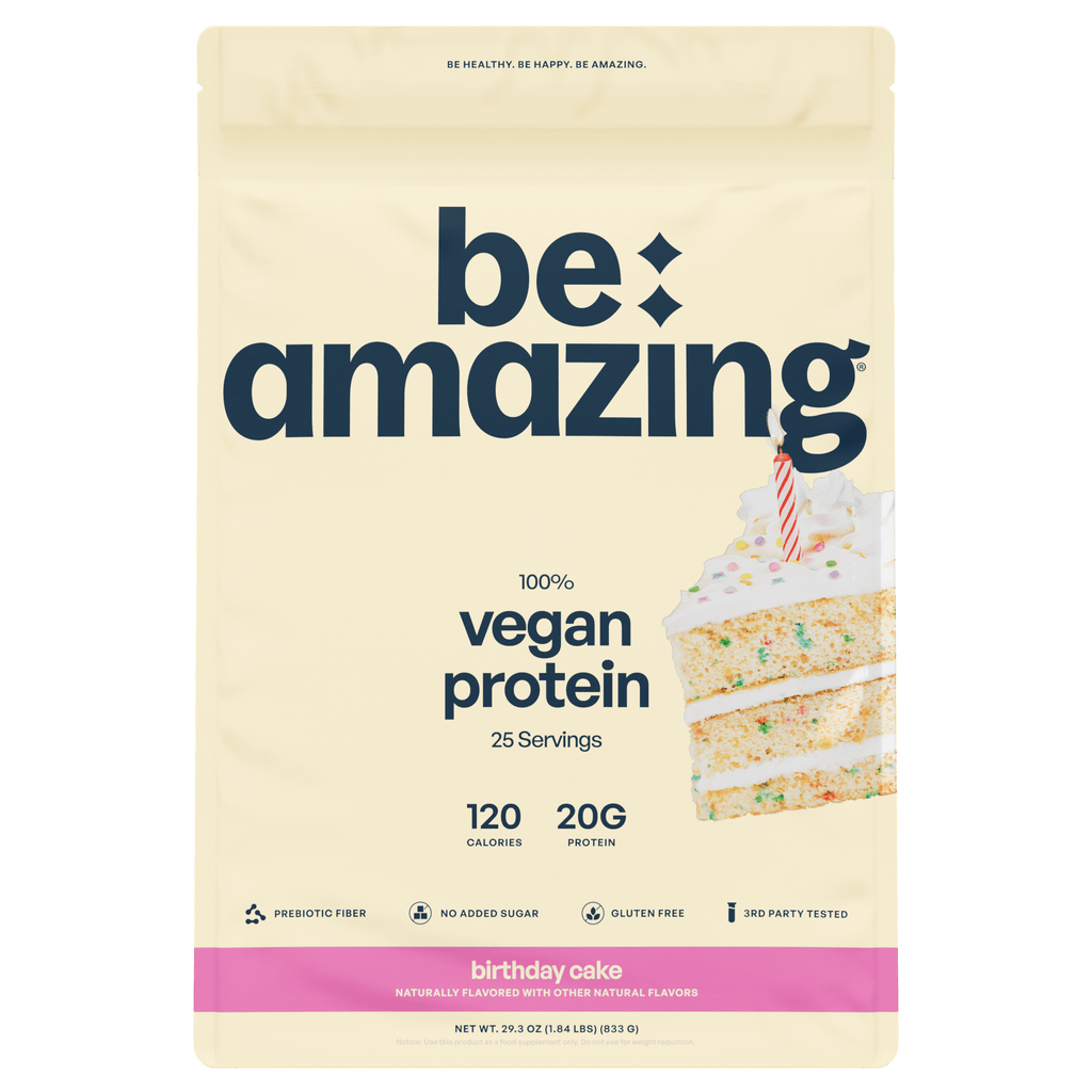 Be Amazing Vegan Protein, Birthday Cake flavor bag