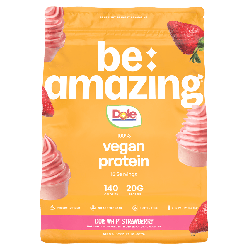 Be Amazing Vegan Protein, Dole Whip Strawberry flavor bag, 15 servings
