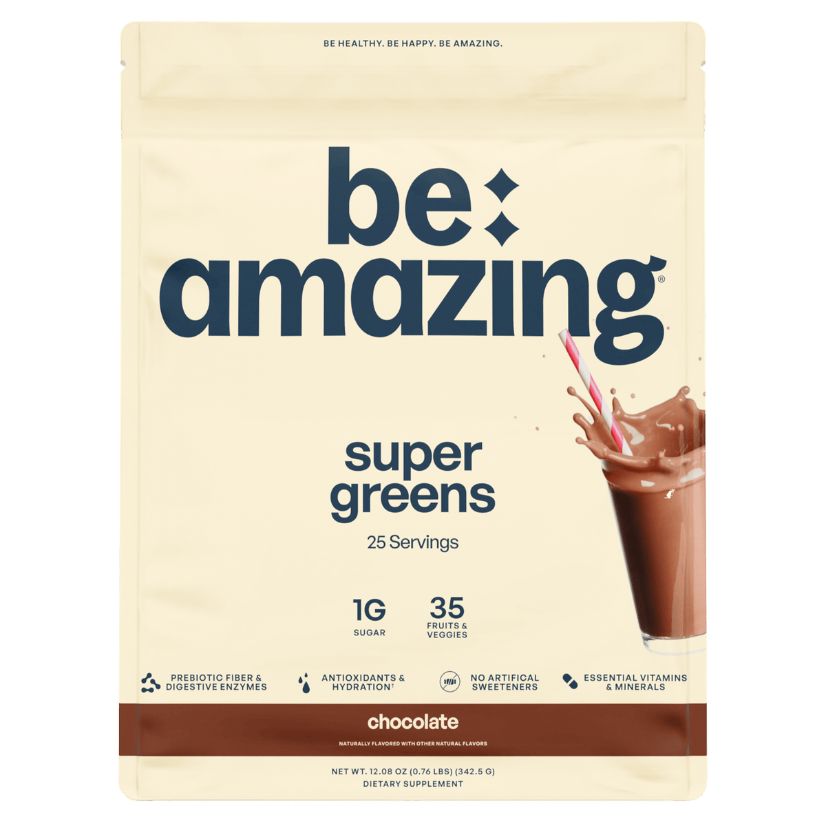 Be Amazing Super Greens powder, Chocolate flavor, 25 servings