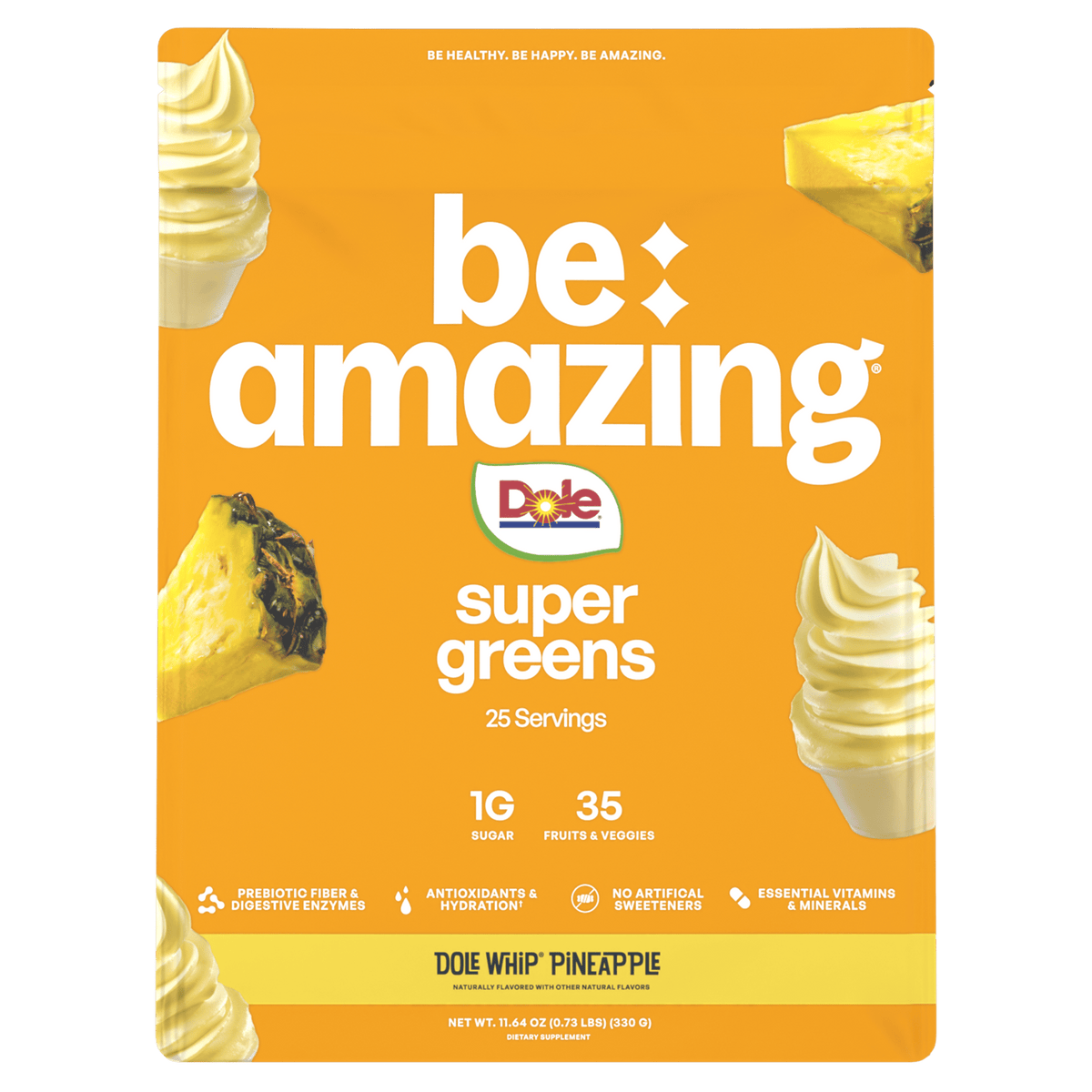 Be Amazing Super Greens powder, Dole Whip Pineapple flavor, 25 servings