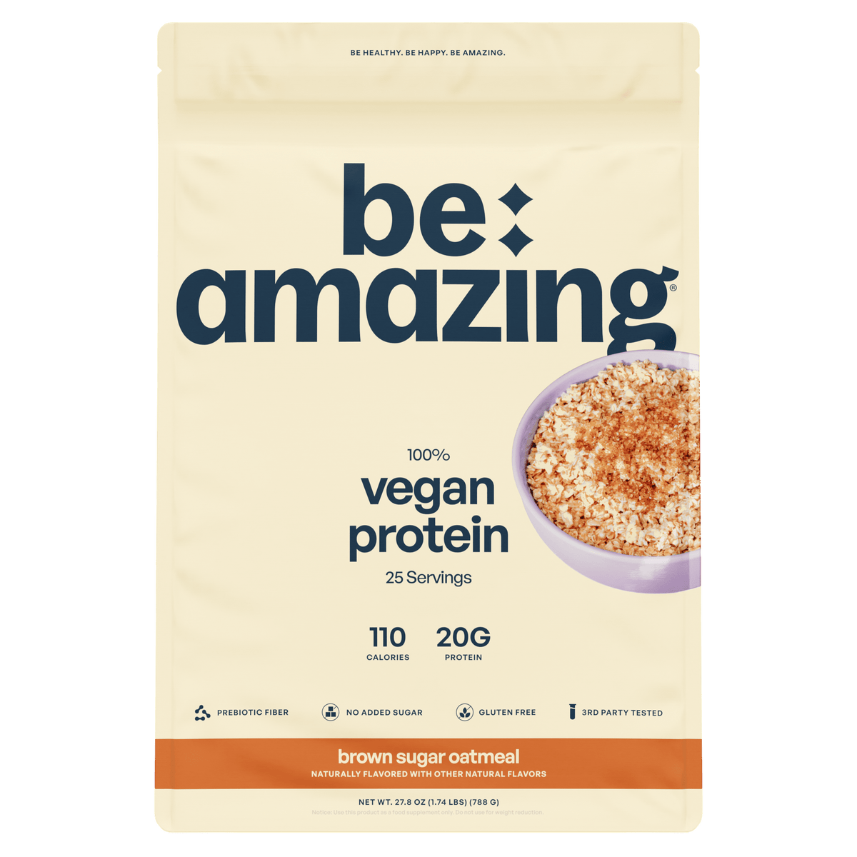 Be Amazing Vegan Protein, Brown Sugar Oatmeal flavor bag