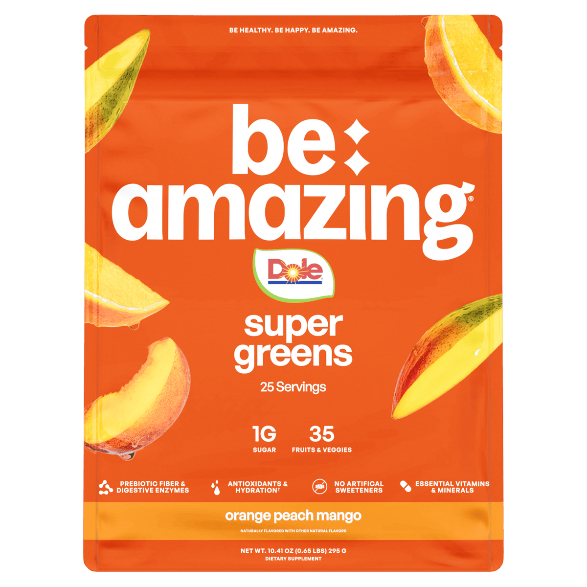 Be Amazing x DOLE Super Greens powder, Orange Peach Mango flavor, 25 servings