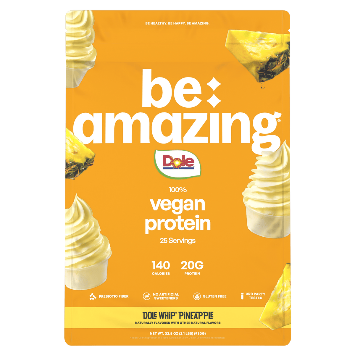Be Amazing Vegan Protein, Dole Whip Pineapple flavor bag