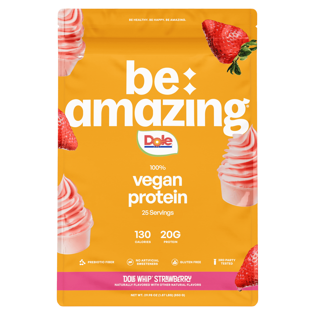 Be Amazing Vegan Protein, Dole Whip Strawberry flavor bag