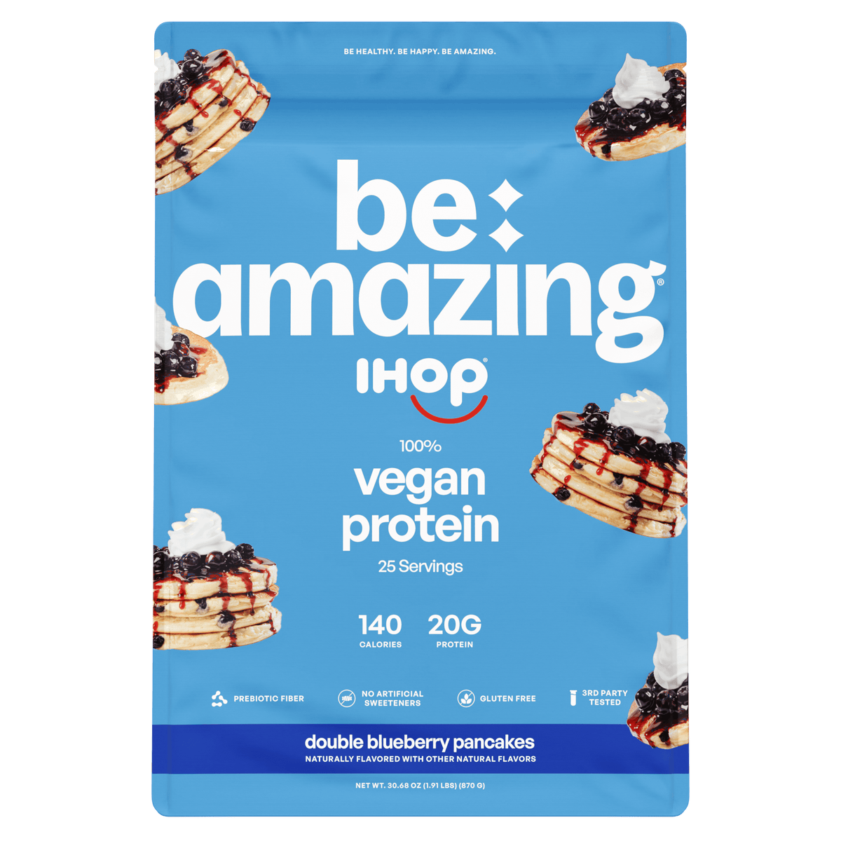 Be Amazing Vegan Protein, IHOP Double Blueberry Pancakes flavor bag
