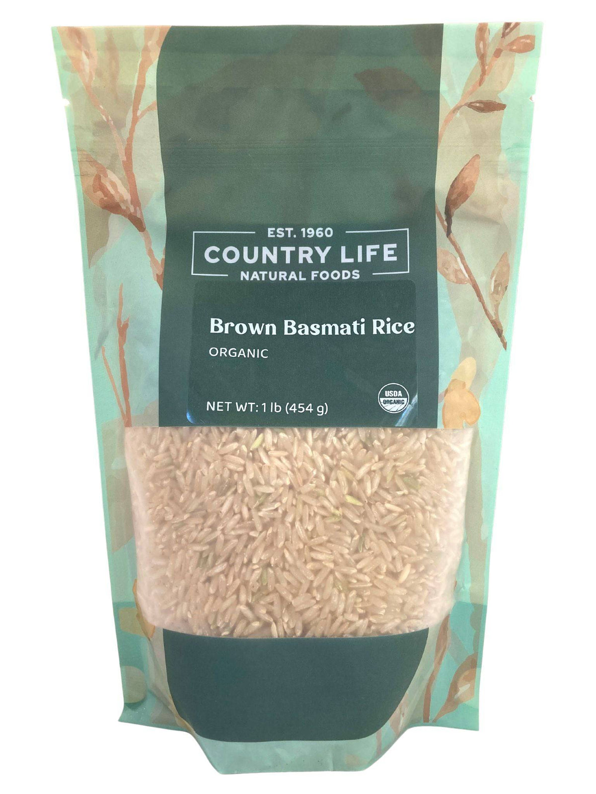 Country Life Natural Foods organic brown basmati rice, 1 lb (454 g) package with USDA Organic seal