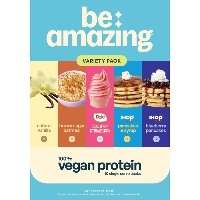 Be Amazing Vegan Protein variety pack of single-serve packets