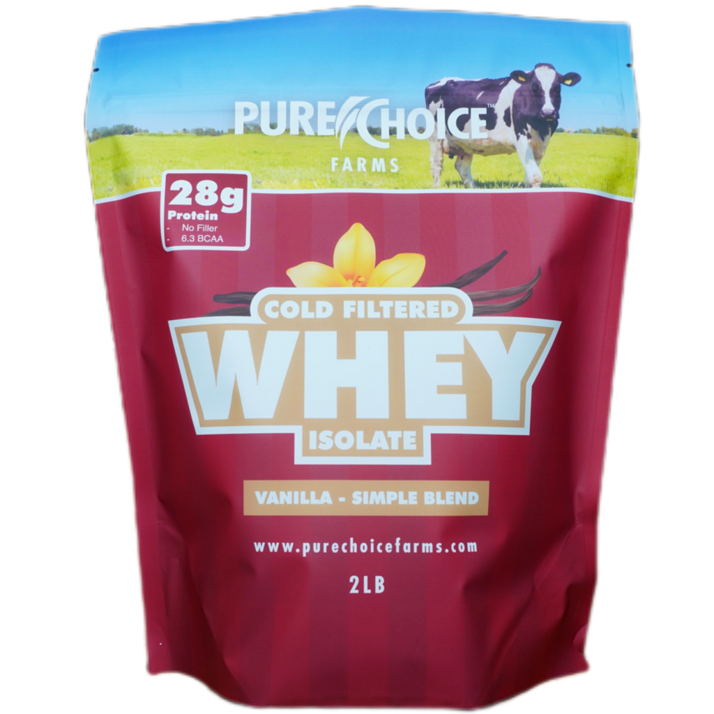 Pure Choice Farms cold filtered whey protein isolate, vanilla, 2 lb bag